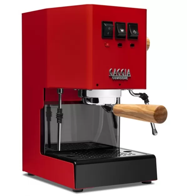 Gaggia Classic Evo Pro Espresso Machine in Cherry Red with Olive Wood