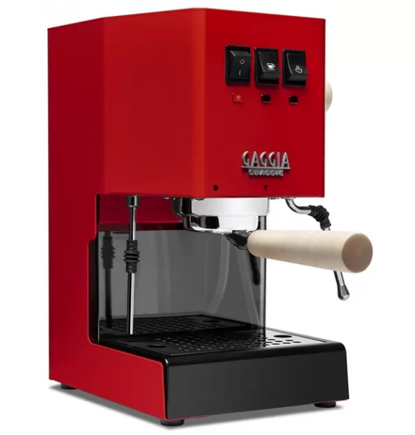 Gaggia Classic Evo Pro Espresso Machine in Cherry Red with Tiger Maple