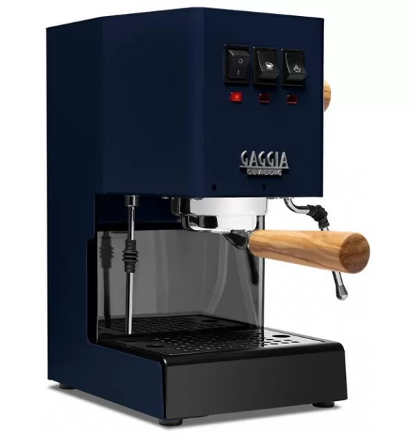 Gaggia Classic Evo Pro Espresso Machine in Classic Blue with Olive Wood