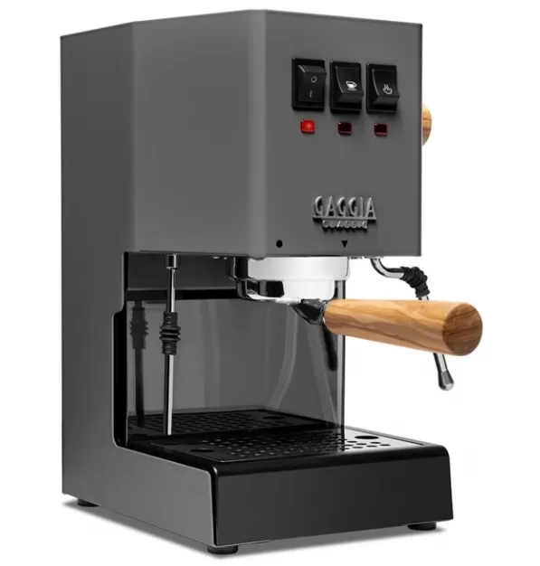 Gaggia Classic Evo Pro Espresso Machine in Industrial Grey with Olive Wood