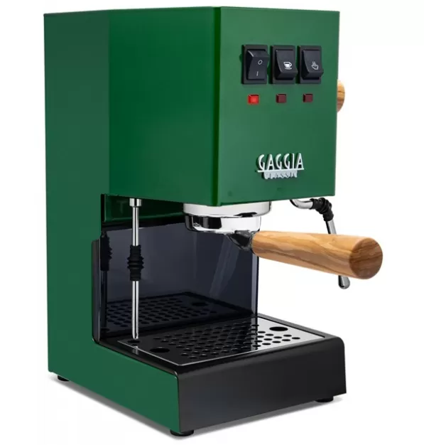 Gaggia Classic Evo Pro Espresso Machine in Jungle Green with Olive Wood