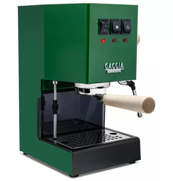 Gaggia Classic Evo Pro Espresso Machine in Jungle Green with Tiger Maple