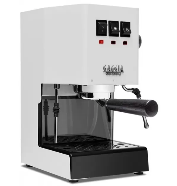 Gaggia Classic Evo Pro Espresso Machine in Polar White with Blackened Oak