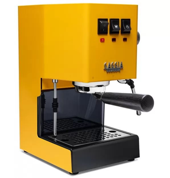 Gaggia Classic Evo Pro Espresso Machine in Sunshine Yellow with Blackened Oak