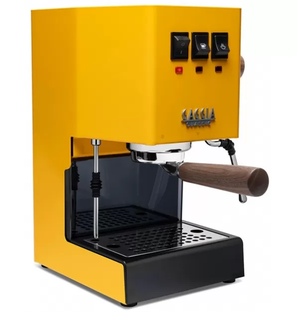 Gaggia Classic Evo Pro Espresso Machine in Sunshine Yellow with Walnut