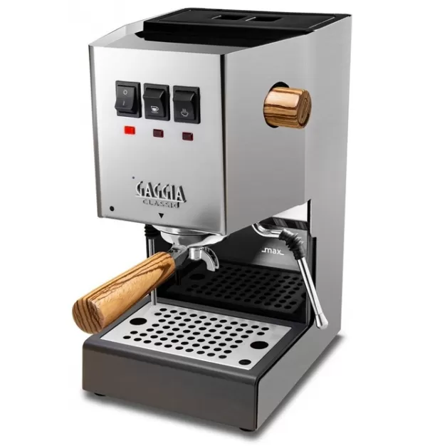 Gaggia Classic Pro in Stainless Steel - Zebra Wood